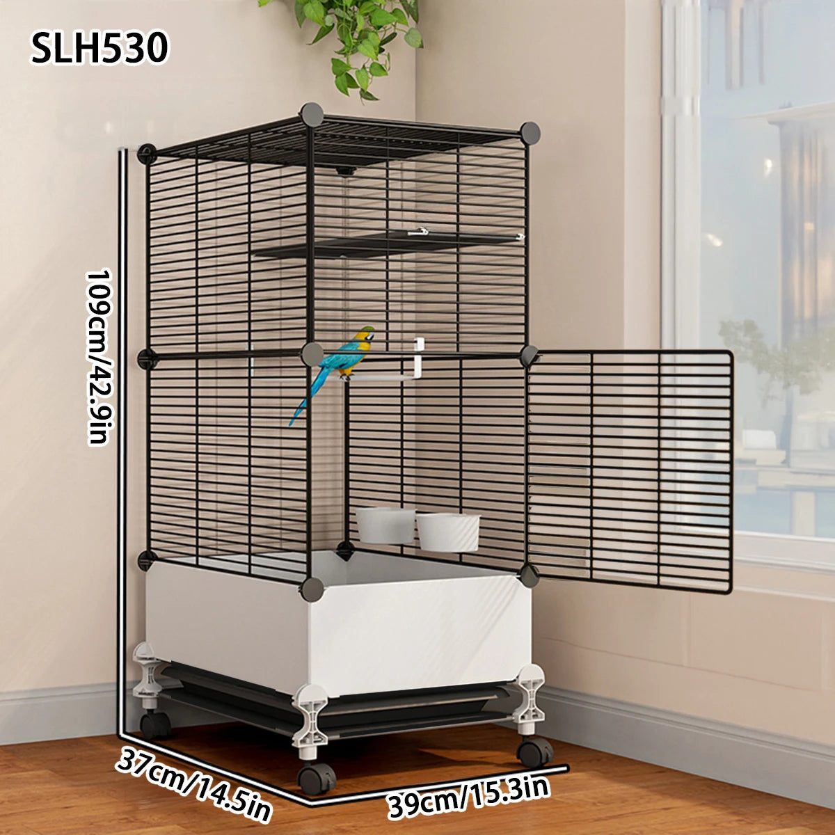 Large Splash-Proof Birdcage for Parrots, Cockatiels, Mynas, Large Thrushes, Budgerigars, and Finches - Luxurious Ornamental Villa