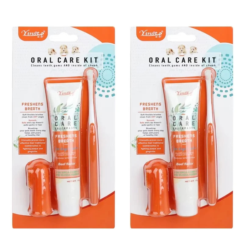 Pet Cleaning Tools Kit Dog Gum Care Products Kit Reduces Plaque & Tartar Buildup for Pet Universal Toothpaste Toothbrush Set