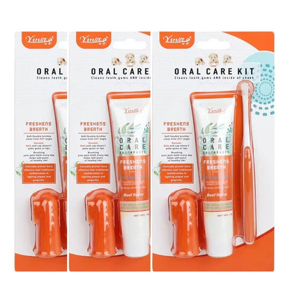 Pet Cleaning Tools Kit Dog Gum Care Products Kit Reduces Plaque & Tartar Buildup for Pet Universal Toothpaste Toothbrush Set