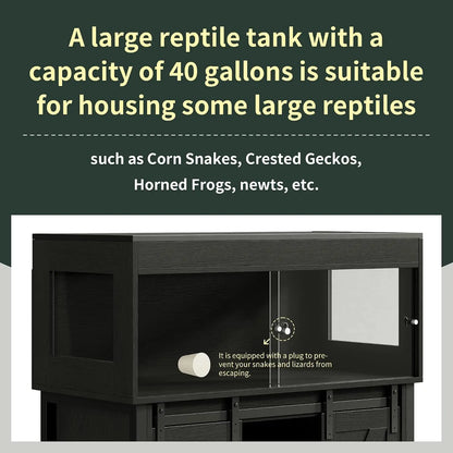 40 Gallon Reptile Terrarium with Stand, Reptile Tank with Barn Door and Storage, Vivarium with Acrylic Doors, Ventilated Mesh