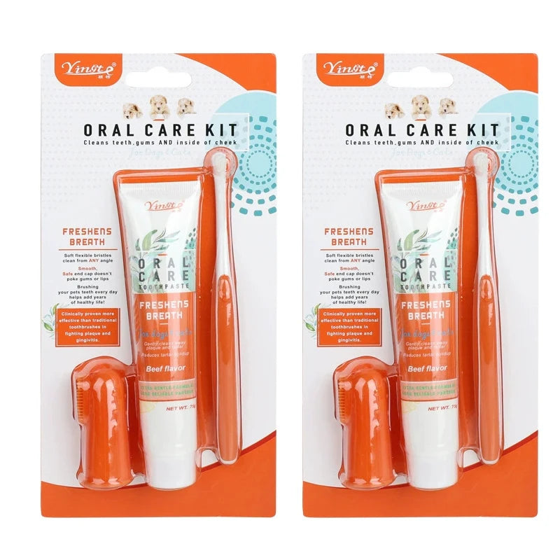 Pet Cleaning Tools Kit Dog Gum Care Products Kit Reduces Plaque & Tartar Buildup for Pet Universal Toothpaste Toothbrush Set
