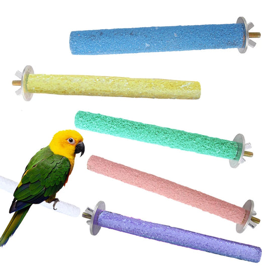 1PC Random Colors Parrot Perch Parrot Cage Accessories Bird Perch Stand Toy Colored Quartz Sand Sharpen Paw Toy Fit For Birds