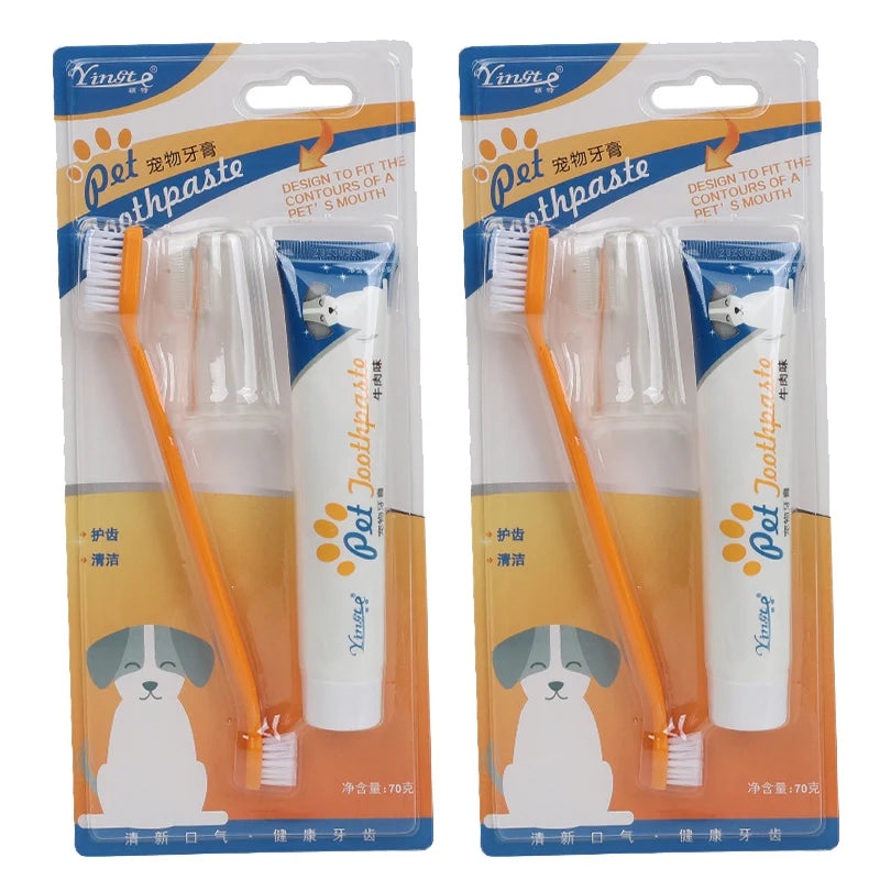 Pet Cleaning Tools Kit Dog Gum Care Products Kit Reduces Plaque & Tartar Buildup for Pet Universal Toothpaste Toothbrush Set
