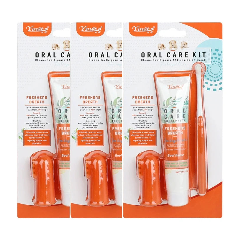 Pet Cleaning Tools Kit Dog Gum Care Products Kit Reduces Plaque & Tartar Buildup for Pet Universal Toothpaste Toothbrush Set