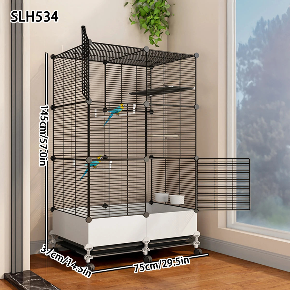 Large Splash-Proof Birdcage for Parrots, Cockatiels, Mynas, Large Thrushes, Budgerigars, and Finches - Luxurious Ornamental Villa