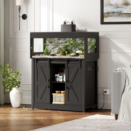 40 Gallon Reptile Terrarium with Stand, Reptile Tank with Barn Door and Storage, Vivarium with Acrylic Doors, Ventilated Mesh