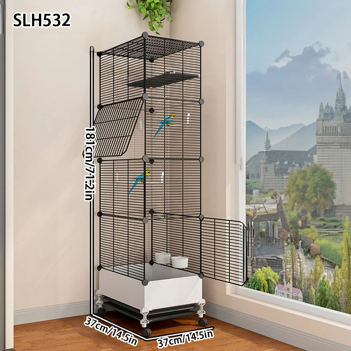 Large Splash-Proof Birdcage for Parrots, Cockatiels, Mynas, Large Thrushes, Budgerigars, and Finches - Luxurious Ornamental Villa