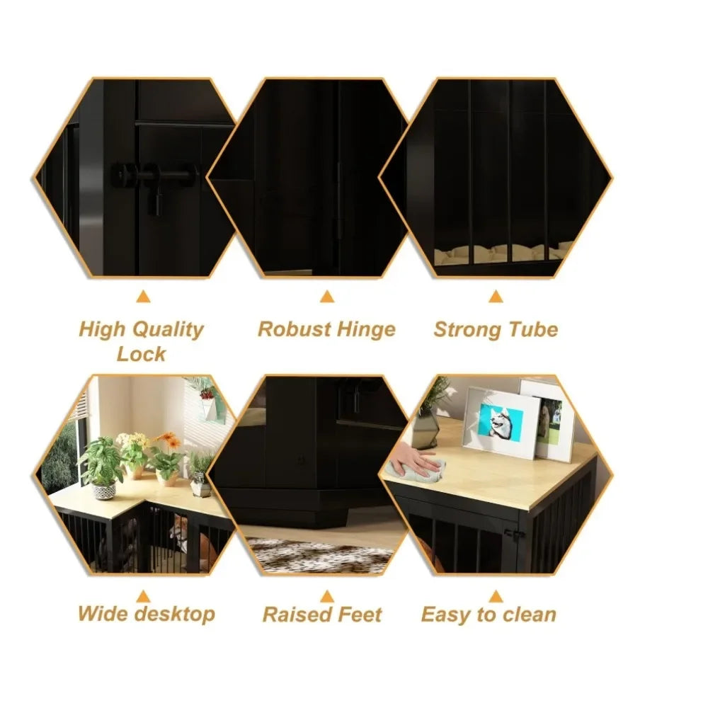 Wooden Furniture Style Heavy Duty Large Dog Kennel House,with Double Rooms,Corner Dog Crate Furniture for 2 Dogs